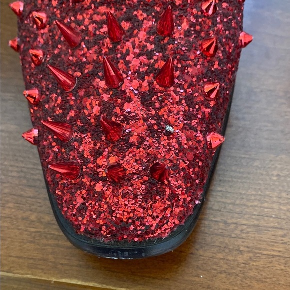 Bright Red Glitter Spiked Loafers main image 4